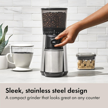 OXO Brew Conical Burr Coffee Grinder - One-Touch Automatic Grind with Stainless Steel Burrs - Silver Finish