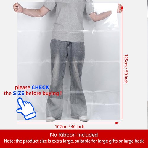 6PCS Extra Large Cellophane Gift Bags 40x50 Inch Easter Clear Cellophane Wrap Storage Bags for Easter Gift Baskets Decorations Baby Bridal Shower Wedding Party Favor Birthday Candy 2.5 Mil Thick