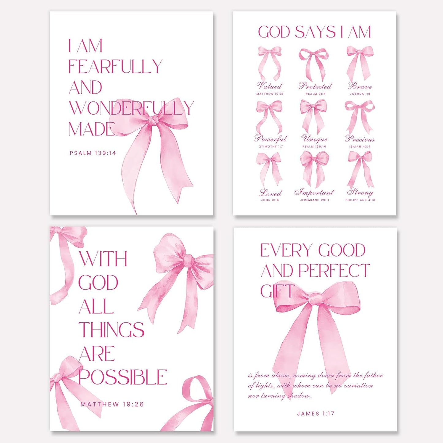 Shescrzionu Coquette Room Decor - 4 PCS Pink Bow Aesthetic Wall Art for College Girls | 10x8 Inch Set