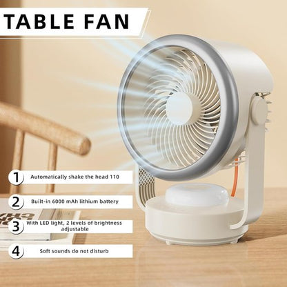 Desk Fan,Table Fans,7 inch Fan for Bedroom,Super Silent,Portable Rechargeable Desk Fans,Fan for Office,With LED light,4 Speeds,Oscillating Desk Fan,Suitable for Dormitory, Bedroom Bedside, kitchen