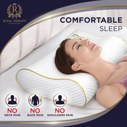 Royal Therapy Memory Foam Pillow - Contour Neck Pain Relief for Side, Back & Stomach Sleepers | 24x14x5 Inches