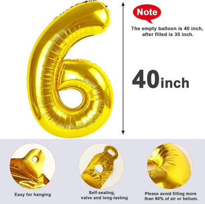 Number 6 Balloon 40 Inch - Gold Birthday Decorations for Men & Women | Perfect for 6th Birthday Parties