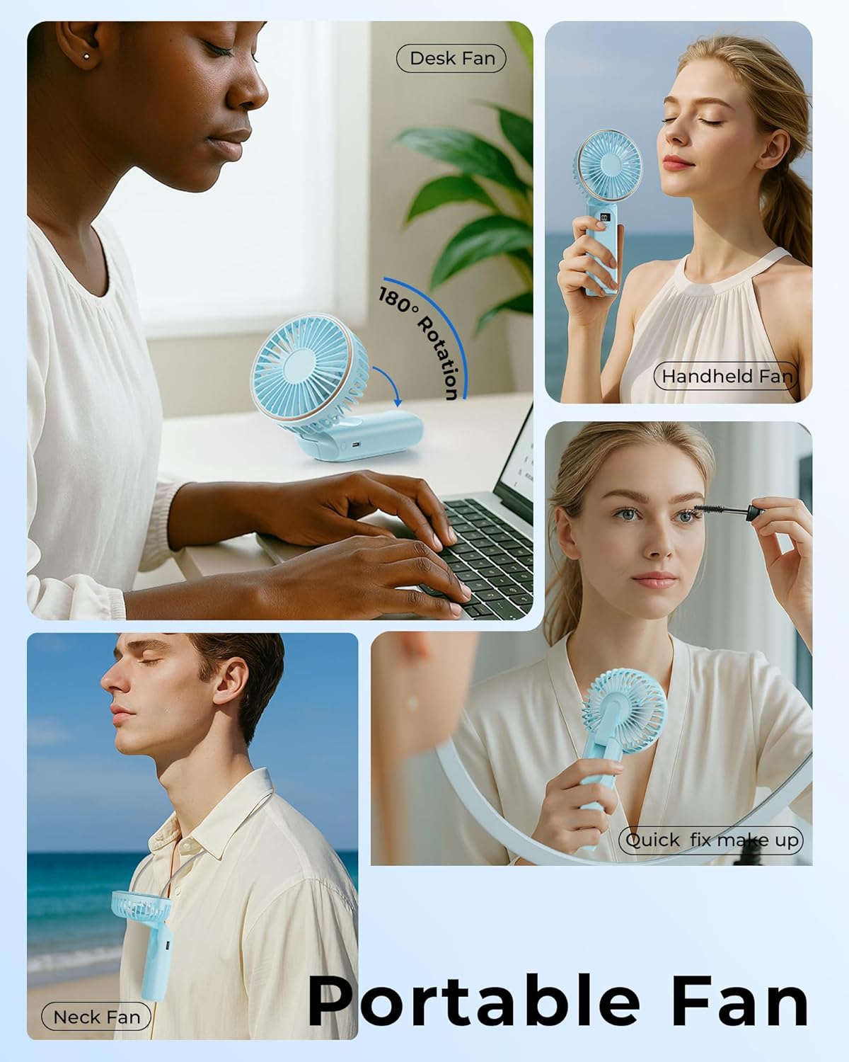 TUNISE Portable Handheld Fan - 4000mAh Battery, 6 Speed Settings, USB Rechargeable, Adjustable Design