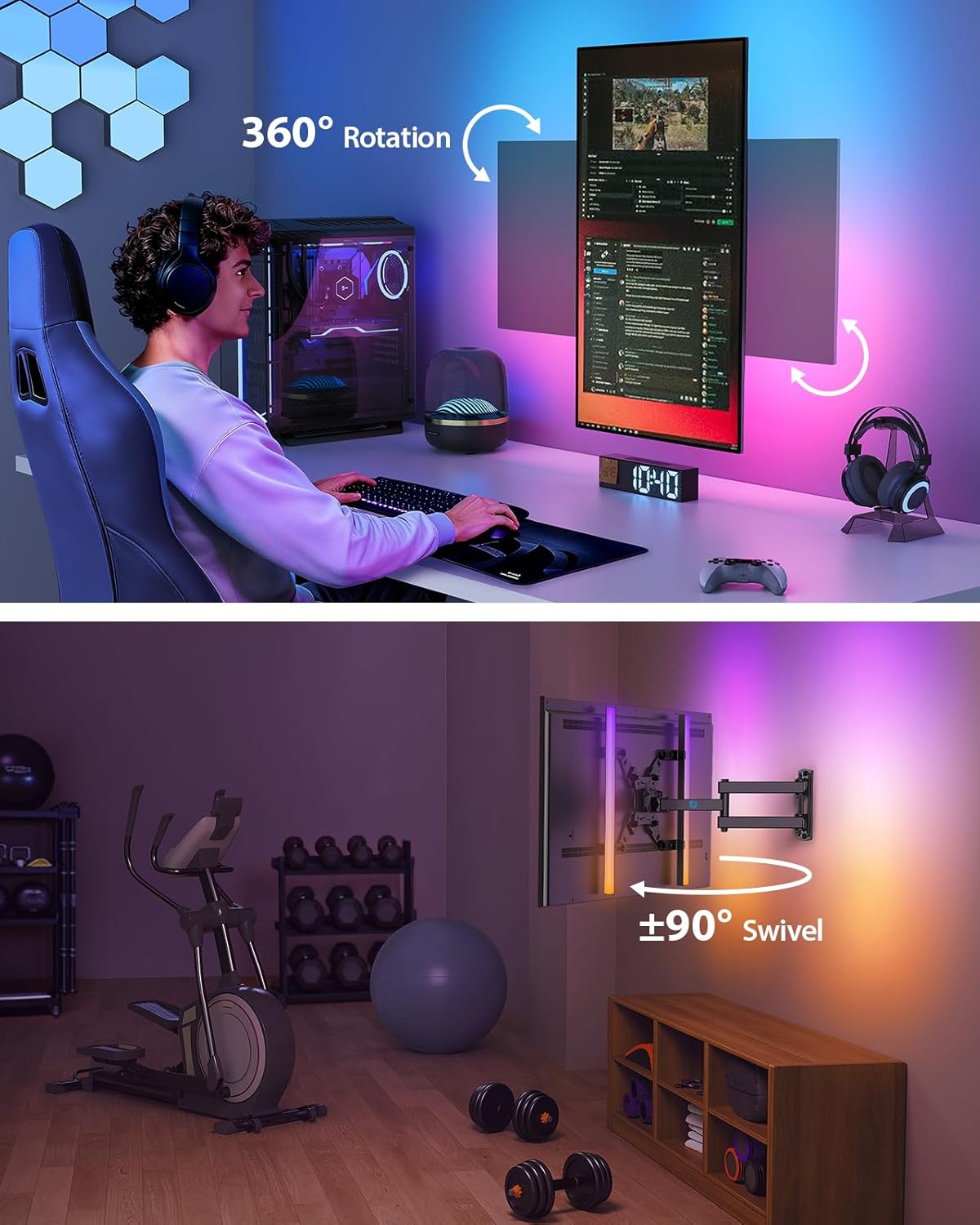 Pipishell Full Motion TV Wall Mount - LED Light & Music Sync for 13"-43" TVs Up to 44 lbs | PISF06B