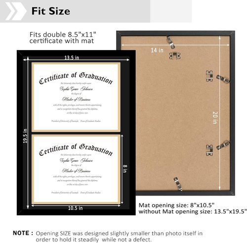 JCJMY Double Diploma Frame Set - Classic Black & Gold | Fits 8.5x11 with Mat or 14x20 Without Mat, 2 Pack
