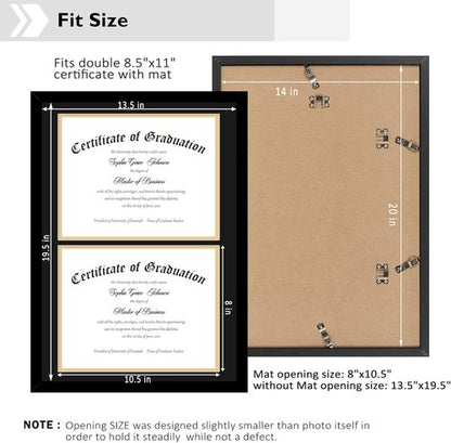JCJMY Double Diploma Frame Set - Classic Black & Gold | Fits 8.5x11 with Mat or 14x20 Without Mat, 2 Pack