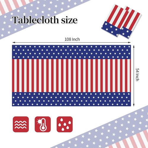 American Flag Tablecloths by [Brand Name] - 2 Pack, 54" x 108" Disposable Patriotic Decor for 4th of July Parties