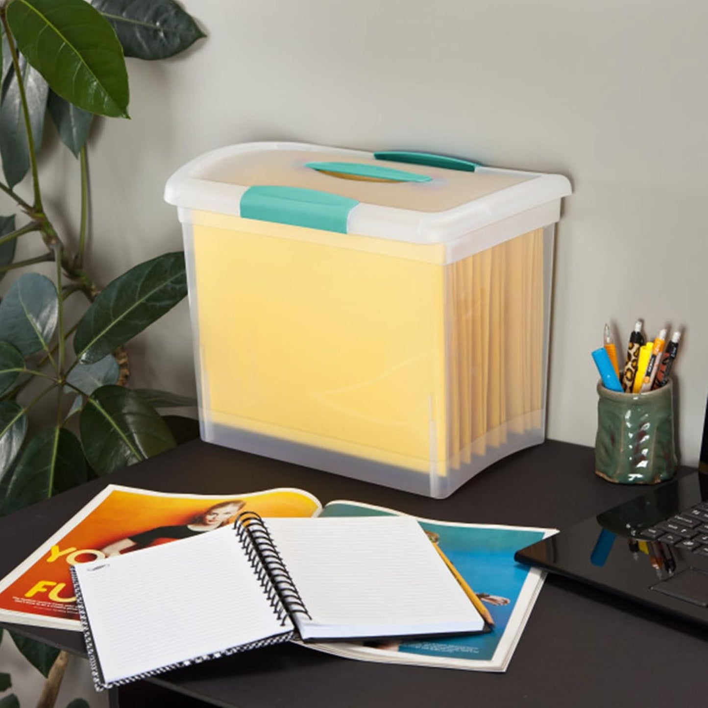 Sterilite Large Nesting ShowOffs - Stackable Storage Bins with Latching Lid | Clear Plastic, 6-Pack for Office Organization