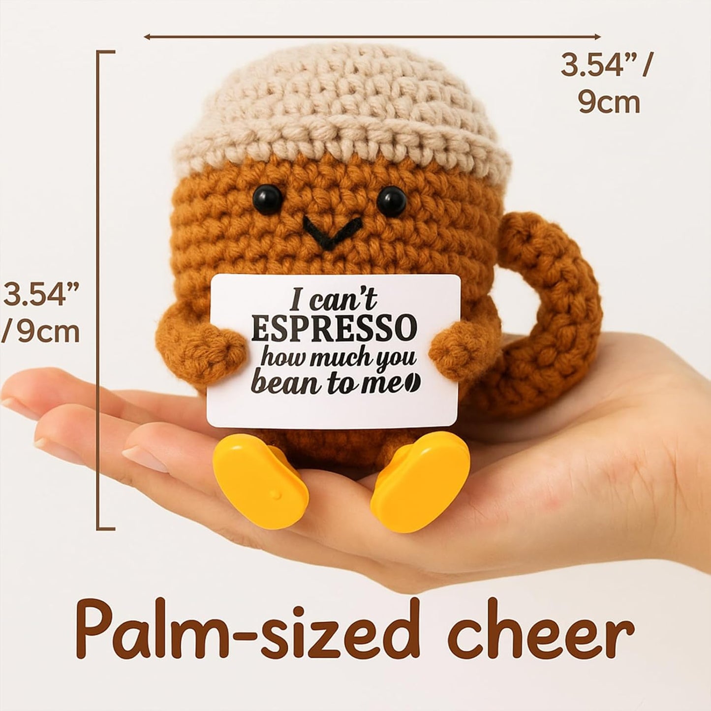 Regine Switzerland Positive Crochet Coffee Cup | Cute Desk Decor Gift for Coffee Lovers - Perfect for Him & Her