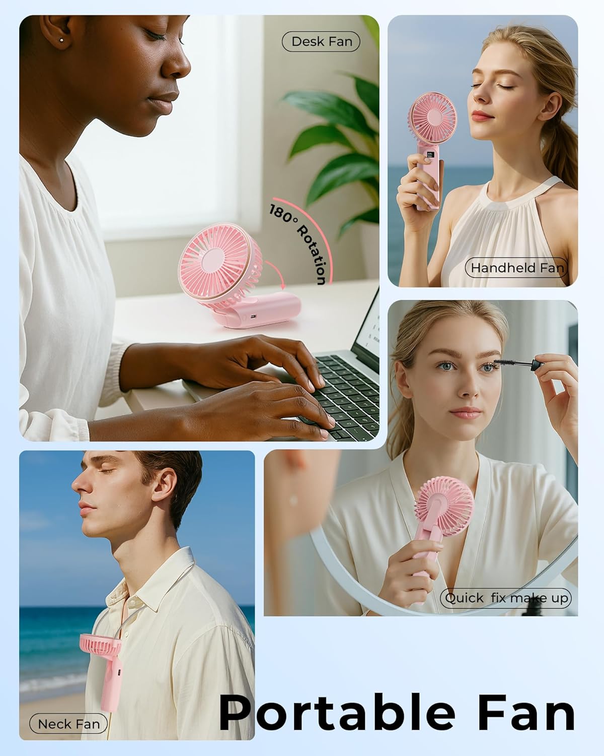 TUNISE Portable Handheld Fan - 4000mAh Battery, 6 Speed Adjustable Wind | USB Rechargeable & Foldable