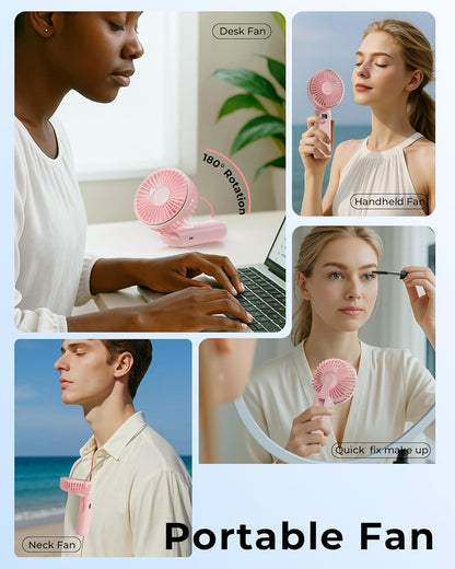 TUNISE Portable Handheld Fan - 4000mAh Battery, 6 Speed Adjustable Wind | USB Rechargeable & Foldable