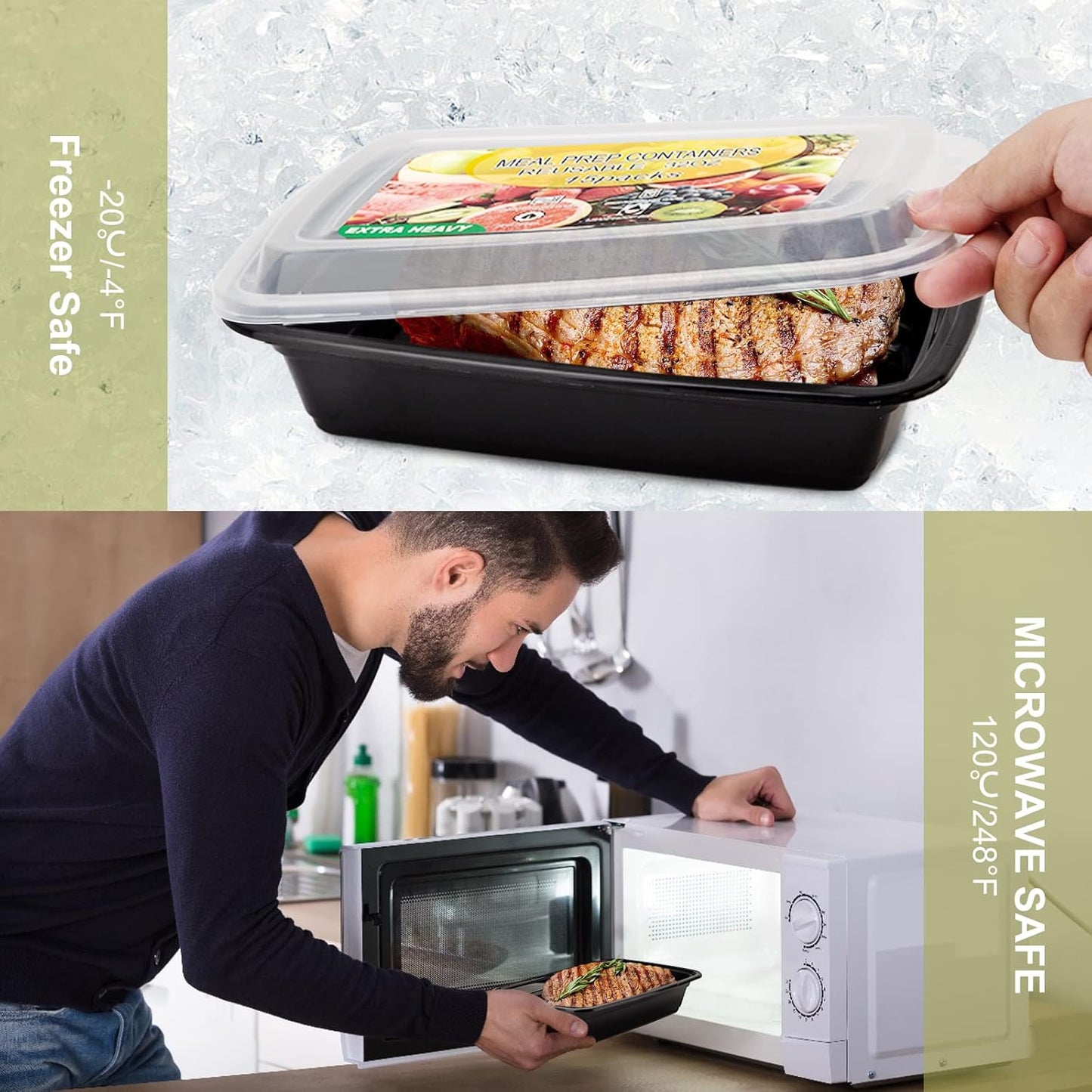 Skiennix Meal Prep Containers - 32oz Reusable, Leakproof, BPA-Free | Microwave & Dishwasher Safe - 15 Pack
