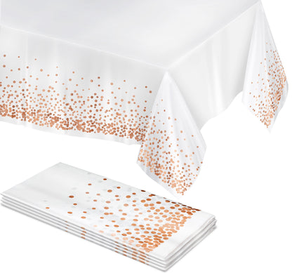 Prestee Rose/Gold Tablecloths, 4pk, 54"x108" | Gold Dot Disposable Tablecloths | Plastic Tablecloth | Rose Gold Plastic Tablecloths Cover | Paper Tablecloths for BBQ, Party, Fine Dining, Wedding