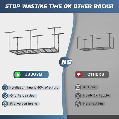 Jusgym Overhead Garage Storage Rack - Height Adjustable 26"-40" | Heavy Duty Metal, 450LBS Capacity