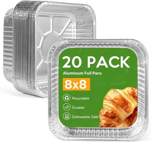 Heavy Duty Aluminum Foil Pans - 20 Pack 8"x8" Disposable Square Baking & Meal Prep Containers