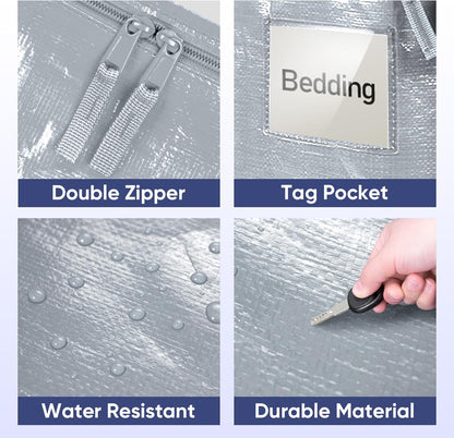 TICONN Extra Large Moving Bags - Heavy Duty Storage with Zippers & Handles | 6 Pack in Light Grey