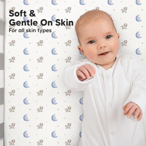 KeaBabies Organic Crib Sheets - 2-Pack Fitted Jersey Cotton for Baby Bed | Soft, Breathable, Neutral Prints (Cosmo)