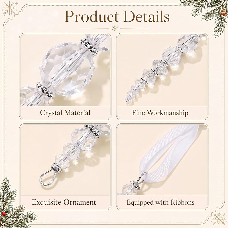 Hollowfly 12 Pcs Clear Acrylic Icicle Ornaments Beaded Drops - 4.1in, Variation: Clear+12