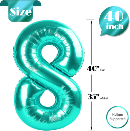Teal Blue Number 8 Balloon - 40 Inch Birthday Decorations for Girls | Perfect for 8th Birthday Parties