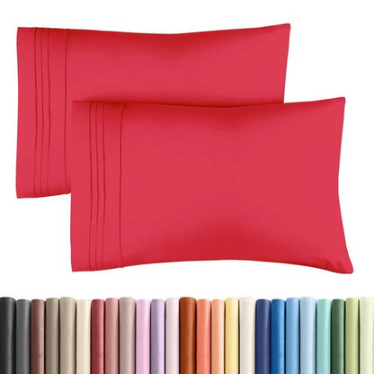 King Pillow Cases Set of 2 - Ultra Soft Hotel Quality Pillowcase Covers - Comfy, Cooling & Wrinkle Free - Shrinkage, Stain and Fade Resistant - Machine Washable Pillow Protectors - 2 Piece Set - Red