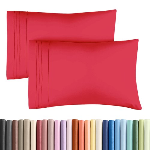 King Pillow Cases Set of 2 - Ultra Soft Hotel Quality Pillowcase Covers - Comfy, Cooling & Wrinkle Free - Shrinkage, Stain and Fade Resistant - Machine Washable Pillow Protectors - 2 Piece Set - Red