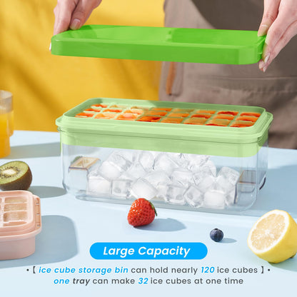 Ice Cube Tray with Lid and Bin, 32 pcs Ice Cubes Molds, Ice Trays for Freezer, Ice Cube Tray Mold, With 1 tray, Ice Freezer Container, Spill-Resistant Removable Lid & Ice Scoop, for Whiskey,Cocktail