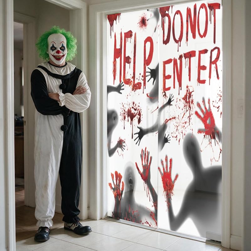 2 Pack 30x61 in Halloween Window Clings - Bloody Spine Chilling Door & Window Decor