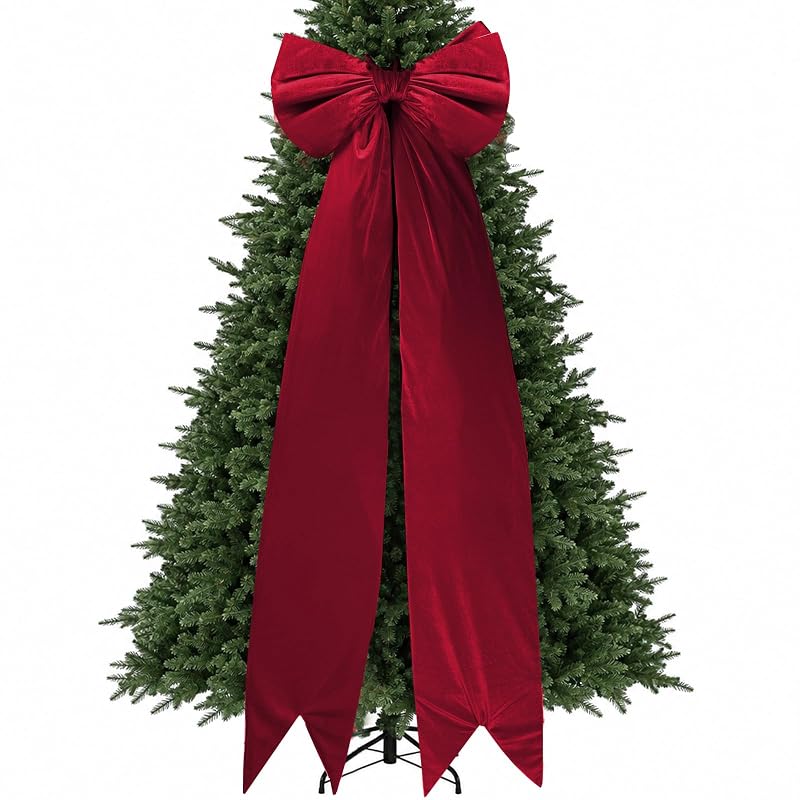 Dark Red 75x23 Inch Giant Velvet Christmas Bow - Plush 3D Ribbon