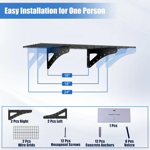Garage Shelving | Wall Mounted Heavy Duty Set of 2 - 2 x 4 ft Floating Storage Rack, Max Load 250 lbs, Black