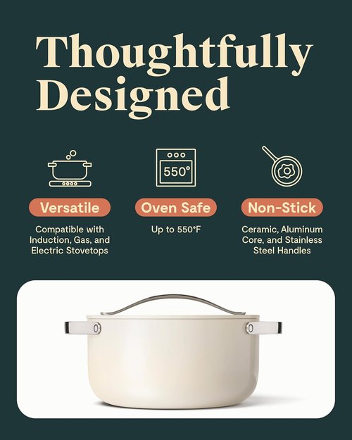 Caraway Dutch Oven Pot - 6.5 Qt Non-Stick Ceramic Coating | Oven Safe & Stovetop Compatible - Cream