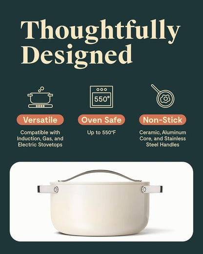 Caraway Dutch Oven Pot - 6.5 Qt Non-Stick Ceramic Coating | Oven Safe & Stovetop Compatible - Cream