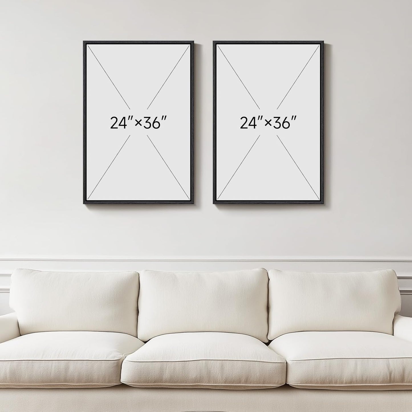 Skiennix Framed Black and White Abstract Wall Art - Large Set of 2 Minimalist Canvas Prints 24x36 In