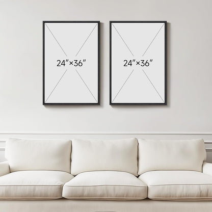 Skiennix Framed Black and White Abstract Wall Art - Large Set of 2 Minimalist Canvas Prints 24x36 In