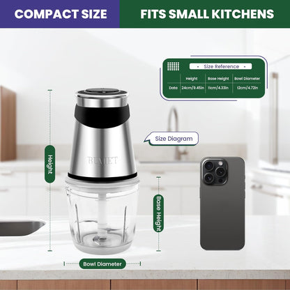 Skiennix Electric Food Processor - 500W Mini Vegetable Chopper with 2.5-Cup Bowl & 4 Blades for Home Use