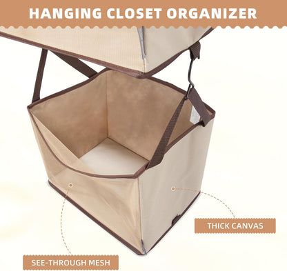 Storage Maniac 2-Shelf Hanging Closet Organizer - Canvas Shelf with Hooks for Dorms & Bedrooms | Beige