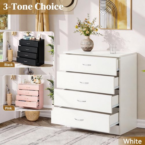 Karl home 4 Drawer Dresser for Bedroom, Small Chests of Drawers Modern Nightstand, White Dresser Chest with 4 Storage Drawers, Dressers for Nursery, Hallway, Living Room, Closet