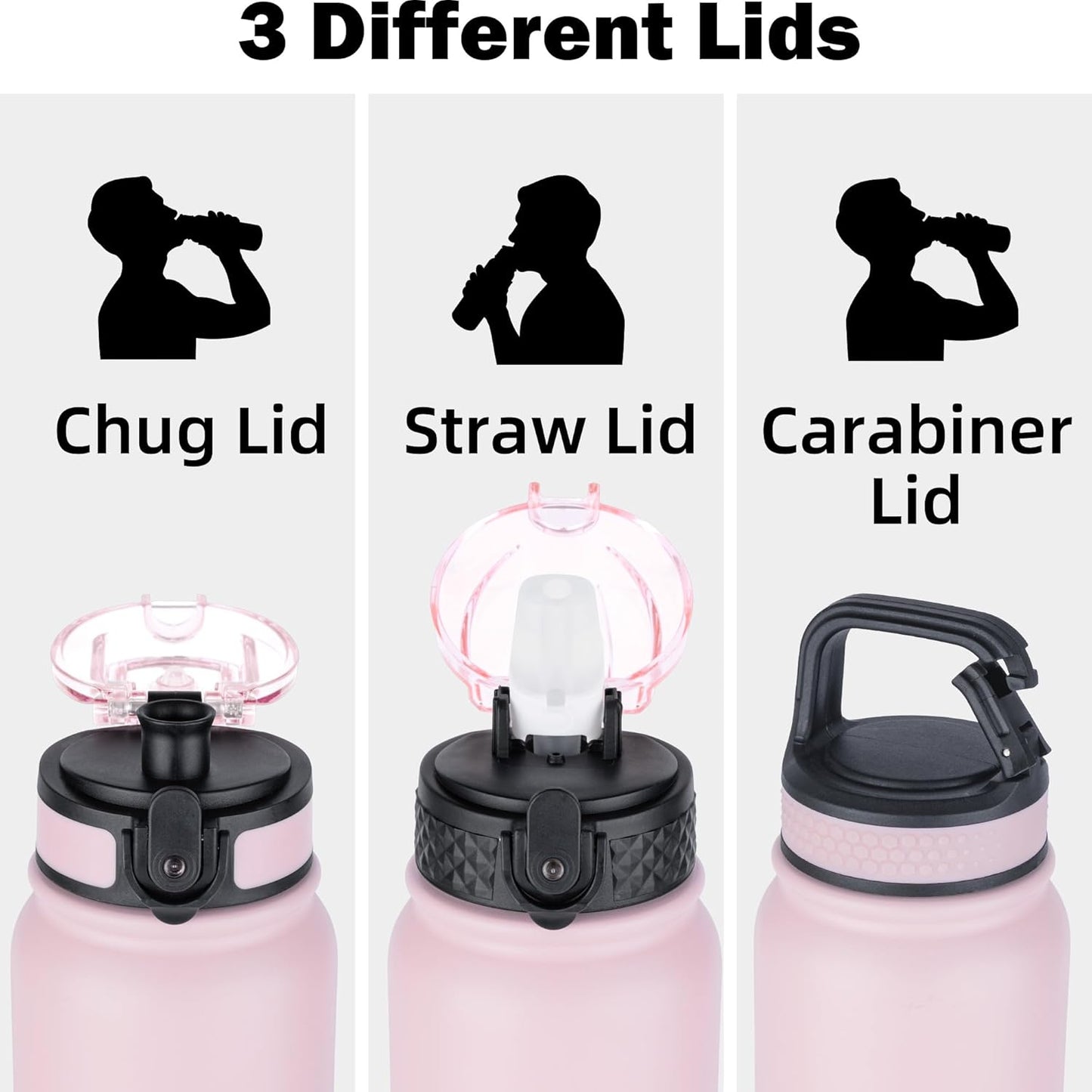 Oldley Insulated Water Bottle - 20oz Stainless Steel Bottle with 3 Lids & Straw | Double Wall Vacuum - Light Pink-Blue