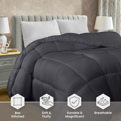Utopia Bedding Queen Comforter Duvet Insert, Quilted Grey Comforter with Corner Tabs, Box Stitched Down Alternative Comforters Queen Size 88 x 88 inches