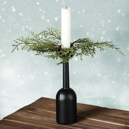 Canlierr Christmas Pine Taper Candle Rings - 12 Pack Mini Wreaths for Holiday Table Centerpieces | 1.38 Inch