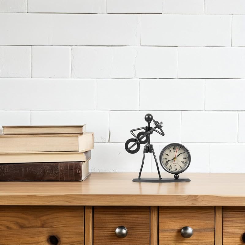 Vintage Iron Desk Clock - Retro Music Guitar Table Clock
