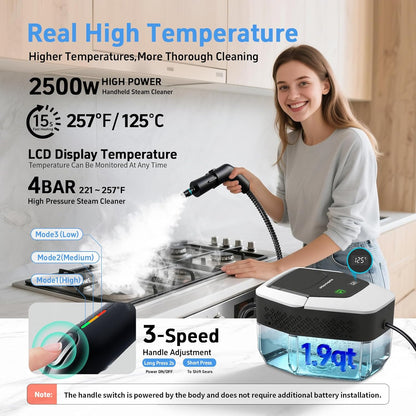Skiennix Steam Cleaner - High-Temperature 257℉ Handheld Steamer for Home & Car | 1.9 Quart Capacity