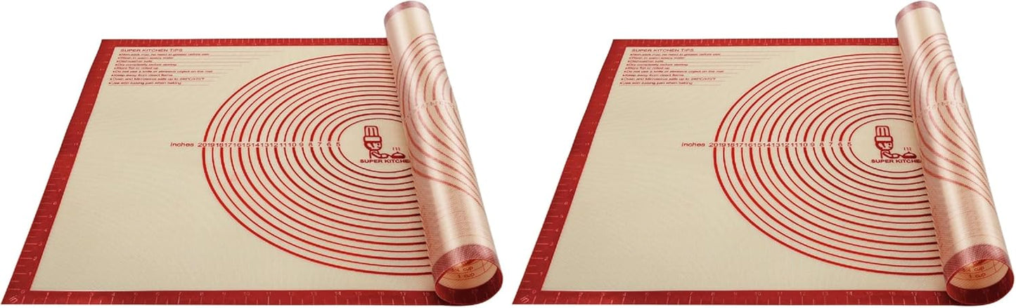 Skiennix Extra Large Non-Slip Silicone Pastry Mat - 36'' x 24'' with Measurements for Baking | Red (Pack of 2)