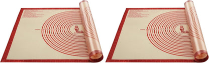 Skiennix Extra Large Non-Slip Silicone Pastry Mat - 36'' x 24'' with Measurements for Baking | Red (Pack of 2)