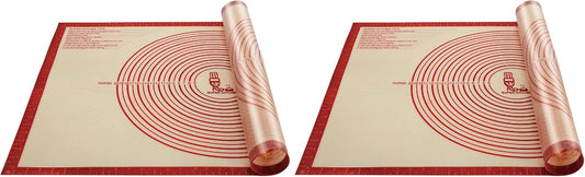 Skiennix Extra Large Non-Slip Silicone Pastry Mat - 36'' x 24'' with Measurements for Baking | Red (Pack of 2)