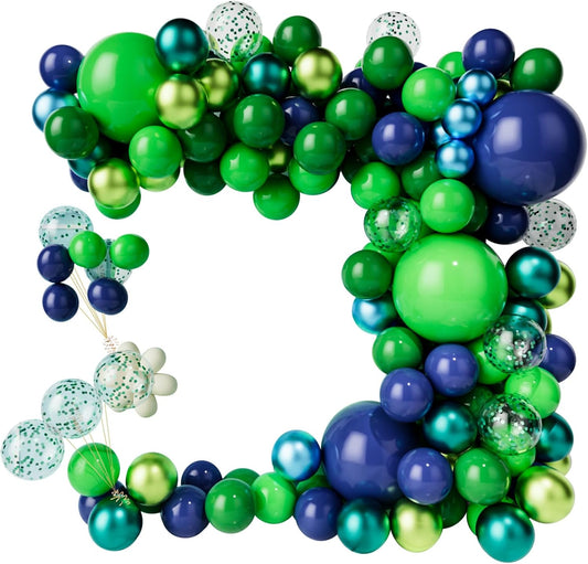 Skiennix Balloon Garland Arch Kit - Dark Blue & Green Latex Balloons with Confetti | Perfect for Weddings & Parties