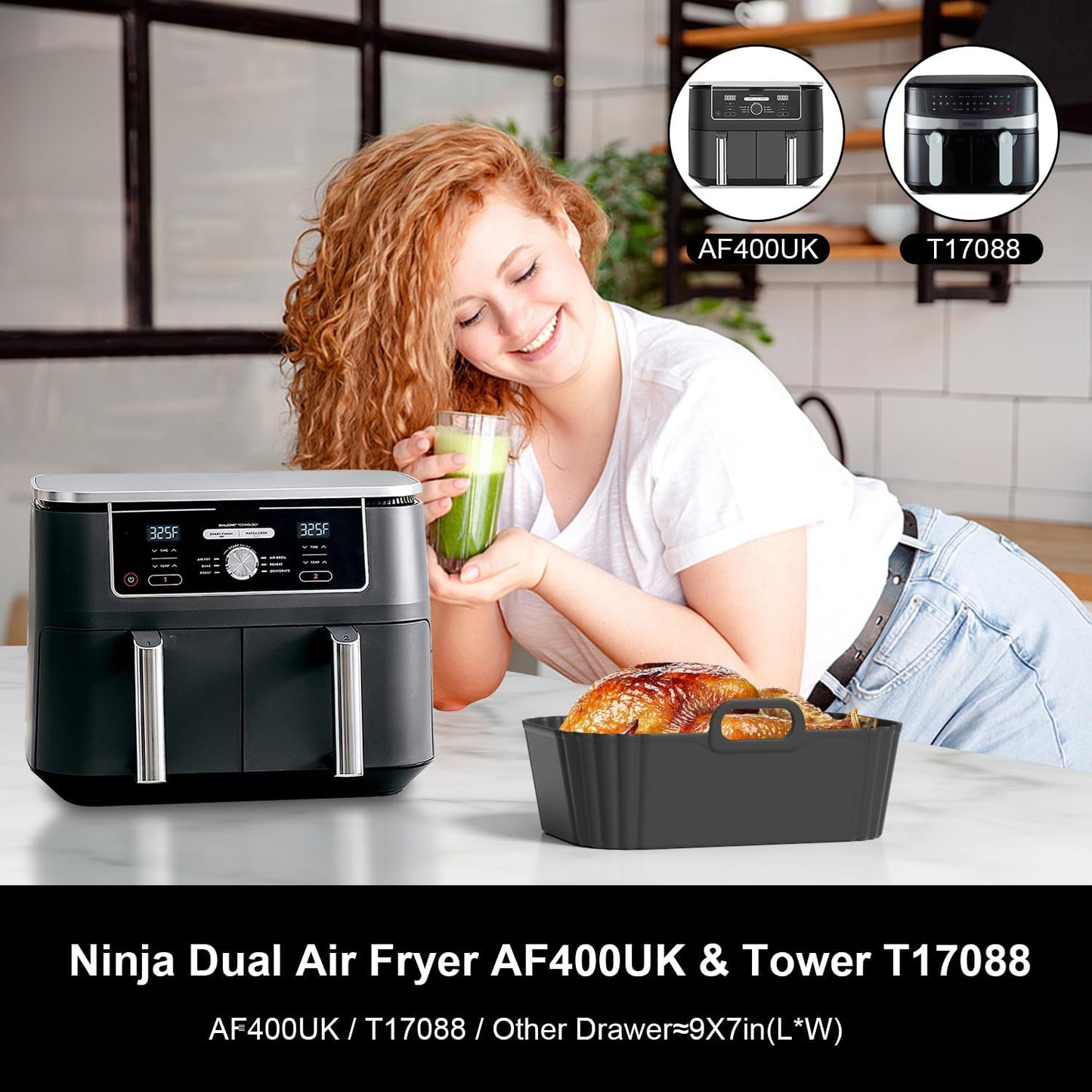Skiennix Silicone Air Fryer Liners - Reusable for Ninja Foodi & COSORI 9QT | 2 Pack, Easy Clean