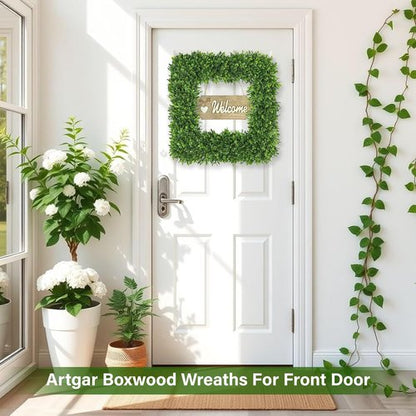 Artgar 20-Inch Boxwood Wreath - Realistic Green Spring Decor for Year-Round Indoor/Outdoor Use