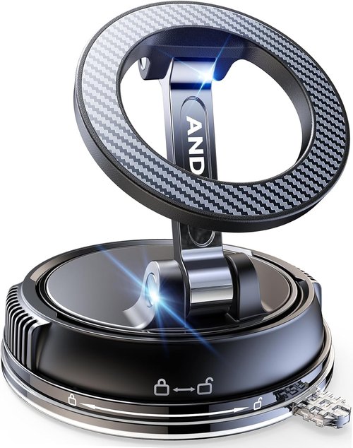 ANDERY Car Phone Holder - 360° Adjustable MagSafe Mount with Strong Suction | Fits iPhone 17-12 Pro Max Plus, Carbon Fiber