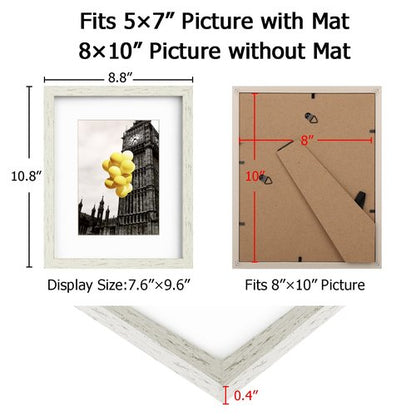 BSRHOME 8x10 Picture Frame Set with Mat for Wall Collage - 6 pcs Distressed White Farmhouse Photo Frames for Hanging Wall or Tabletop Decor