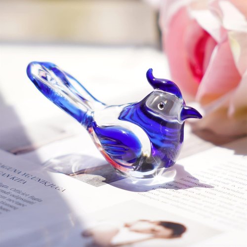 HDCRYSTALGIFTS Mini Blown Glass Blue Jay Figurine - 3.5 Inch Collectible Crystal Ornament